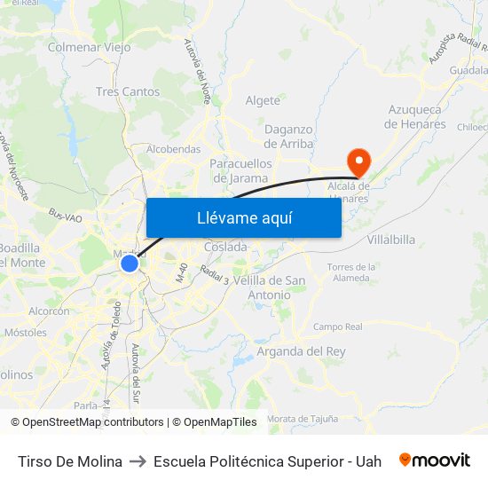 Tirso De Molina to Escuela Politécnica Superior - Uah map