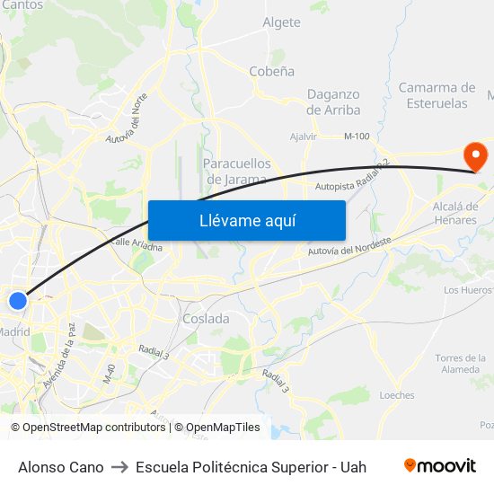 Alonso Cano to Escuela Politécnica Superior - Uah map