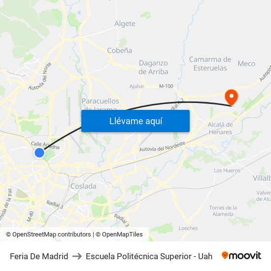 Feria De Madrid to Escuela Politécnica Superior - Uah map
