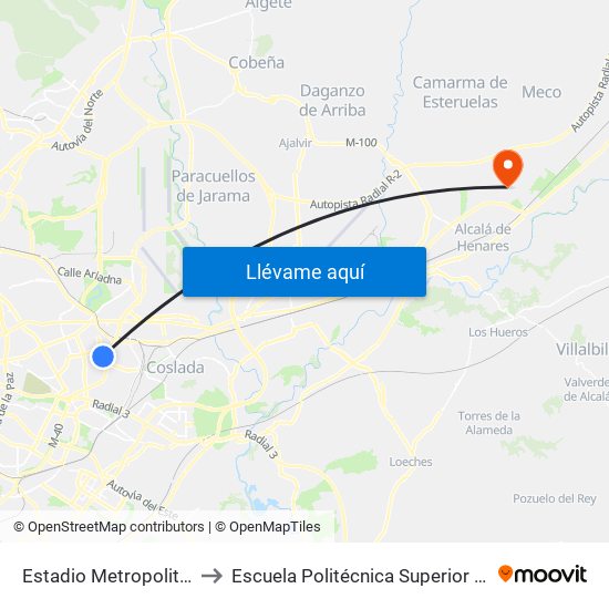 Estadio Metropolitano to Escuela Politécnica Superior - Uah map