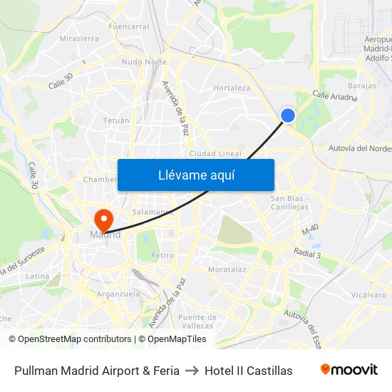 Pullman Madrid Airport & Feria to Hotel II Castillas map