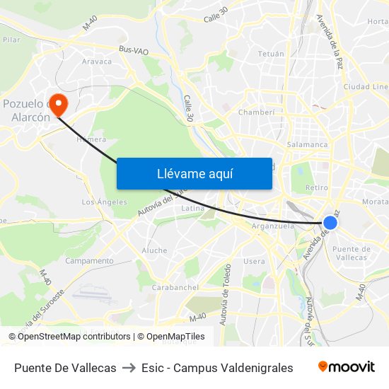 Puente De Vallecas to Esic - Campus Valdenigrales map