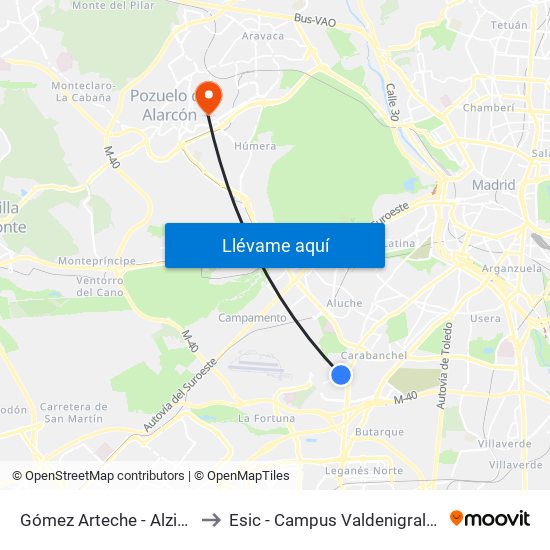 Gómez Arteche - Alzina to Esic - Campus Valdenigrales map