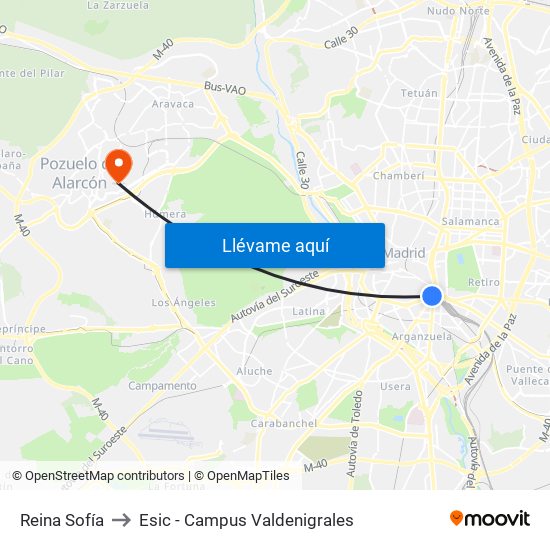 Reina Sofía to Esic - Campus Valdenigrales map