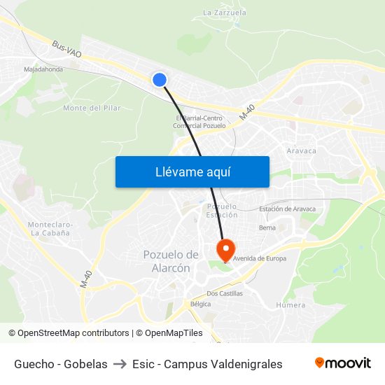 Guecho - Gobelas to Esic - Campus Valdenigrales map