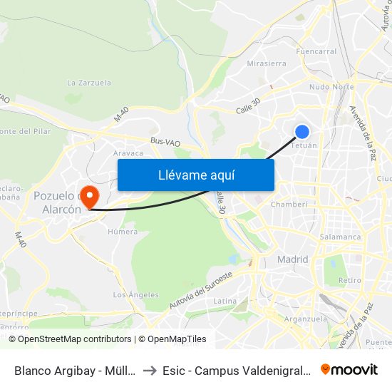 Blanco Argibay - Müller to Esic - Campus Valdenigrales map