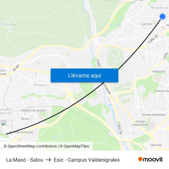 La Masó - Salou to Esic - Campus Valdenigrales map