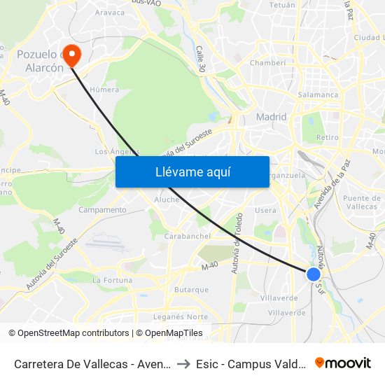Carretera De Vallecas - Avenida Rosales to Esic - Campus Valdenigrales map