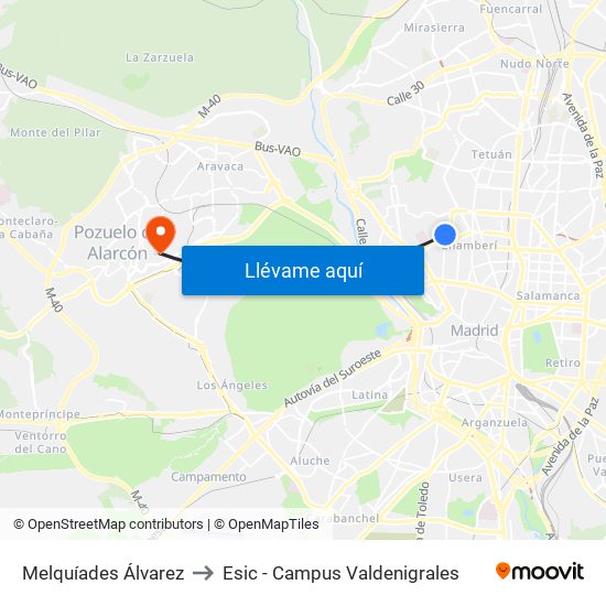 Melquíades Álvarez to Esic - Campus Valdenigrales map
