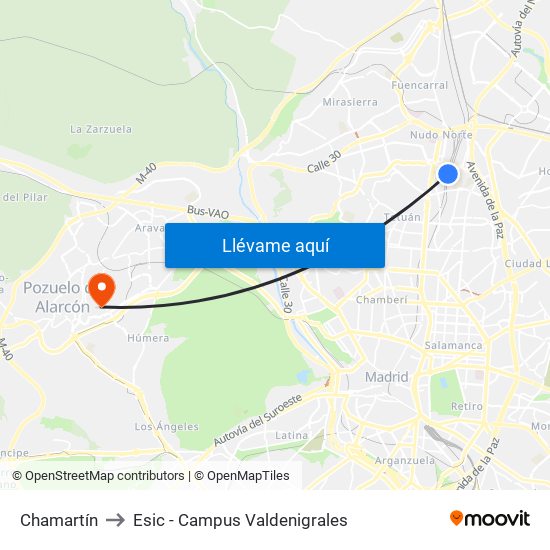 Chamartín to Esic - Campus Valdenigrales map