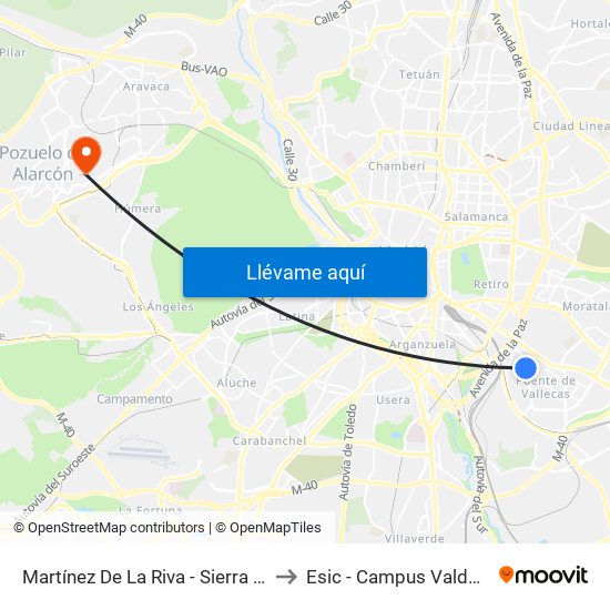 Martínez De La Riva - Sierra Carbonera to Esic - Campus Valdenigrales map