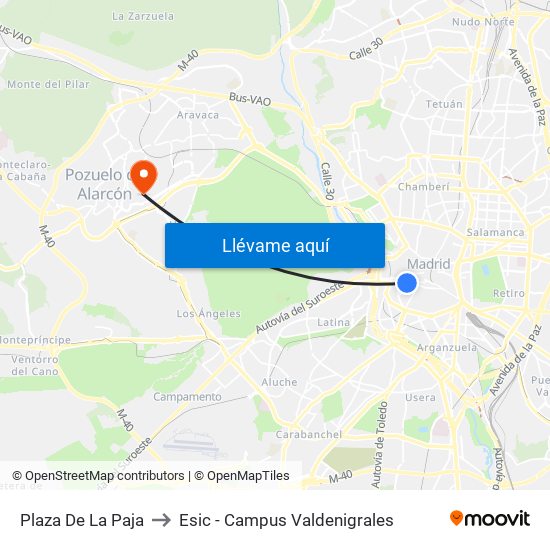 Plaza De La Paja to Esic - Campus Valdenigrales map
