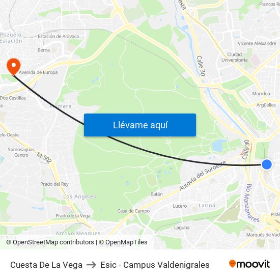 Cuesta De La Vega to Esic - Campus Valdenigrales map