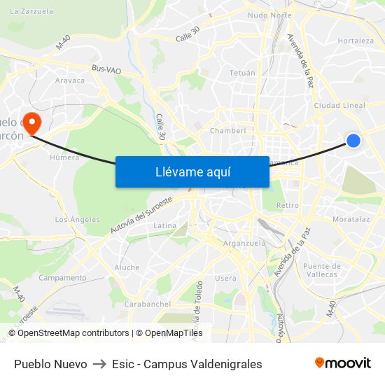Pueblo Nuevo to Esic - Campus Valdenigrales map