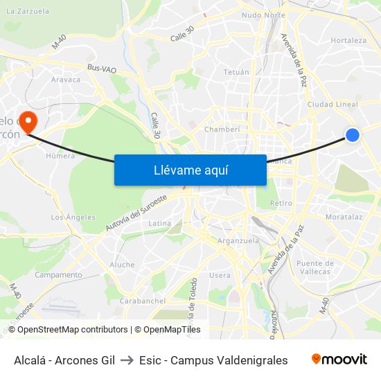 Alcalá - Arcones Gil to Esic - Campus Valdenigrales map