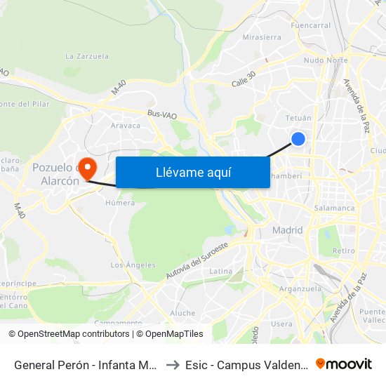 General Perón - Infanta Mercedes to Esic - Campus Valdenigrales map