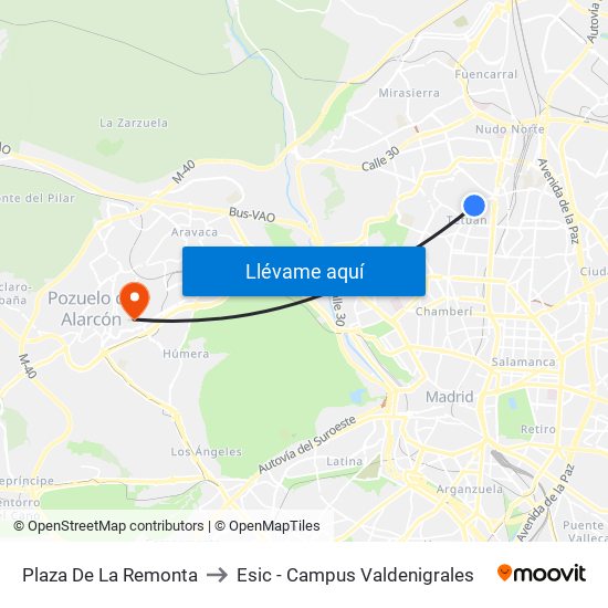 Plaza De La Remonta to Esic - Campus Valdenigrales map