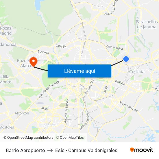 Barrio Aeropuerto to Esic - Campus Valdenigrales map