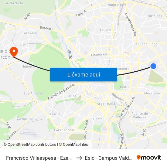 Francisco Villaespesa - Ezequiel Solana to Esic - Campus Valdenigrales map