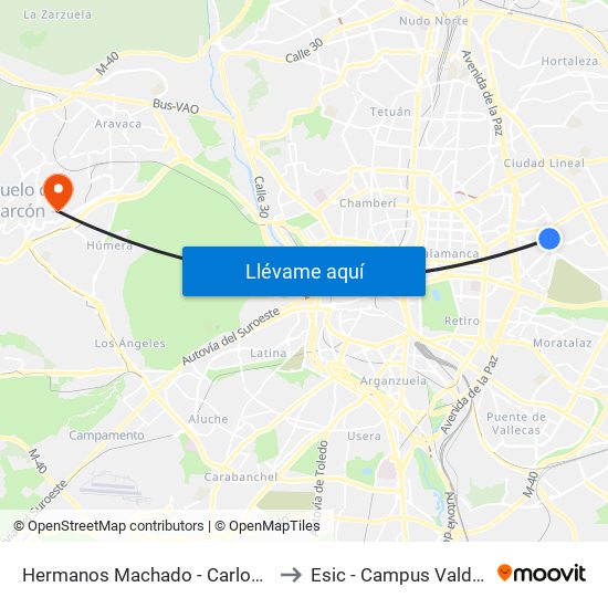 Hermanos Machado - Carlos Hernández to Esic - Campus Valdenigrales map