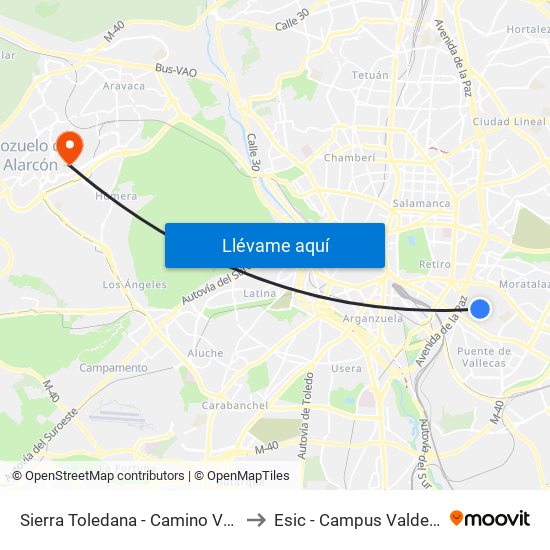 Sierra Toledana - Camino Valderribas to Esic - Campus Valdenigrales map