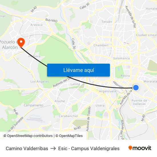 Camino Valderribas to Esic - Campus Valdenigrales map