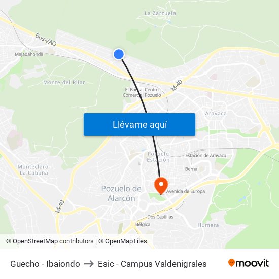 Guecho - Ibaiondo to Esic - Campus Valdenigrales map