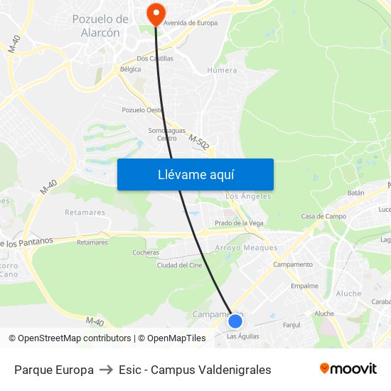 Parque Europa to Esic - Campus Valdenigrales map