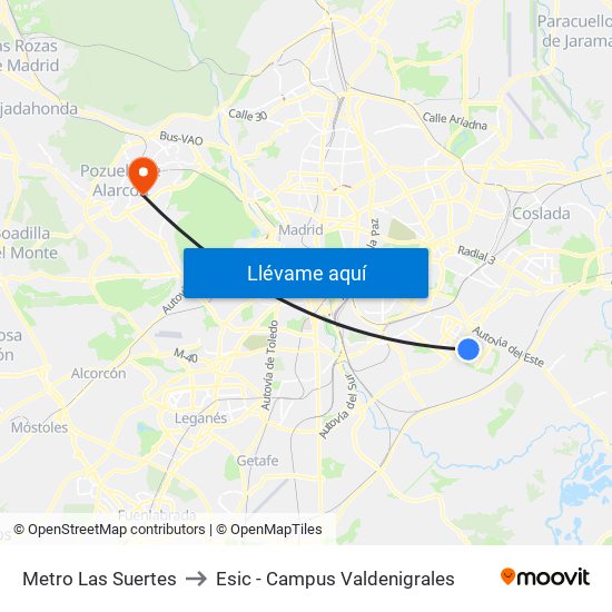 Metro Las Suertes to Esic - Campus Valdenigrales map