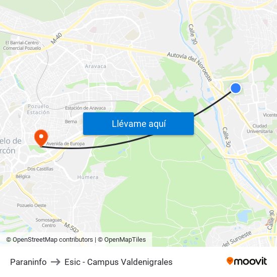 Paraninfo to Esic - Campus Valdenigrales map