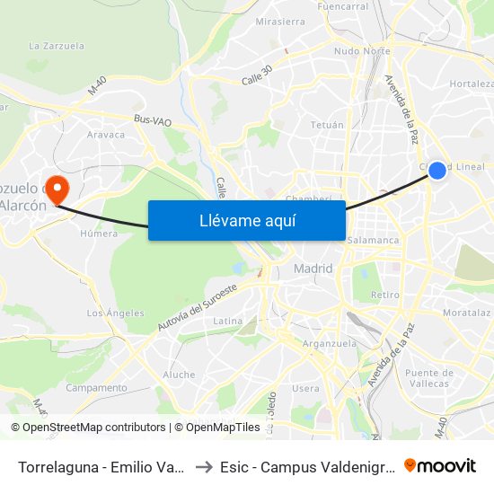 Torrelaguna - Emilio Vargas to Esic - Campus Valdenigrales map