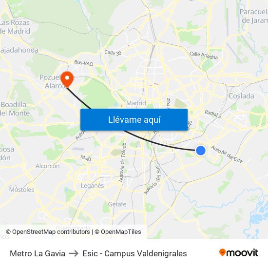 Metro La Gavia to Esic - Campus Valdenigrales map