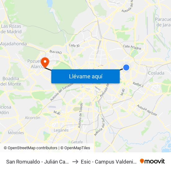 San Romualdo - Julián Camarillo to Esic - Campus Valdenigrales map