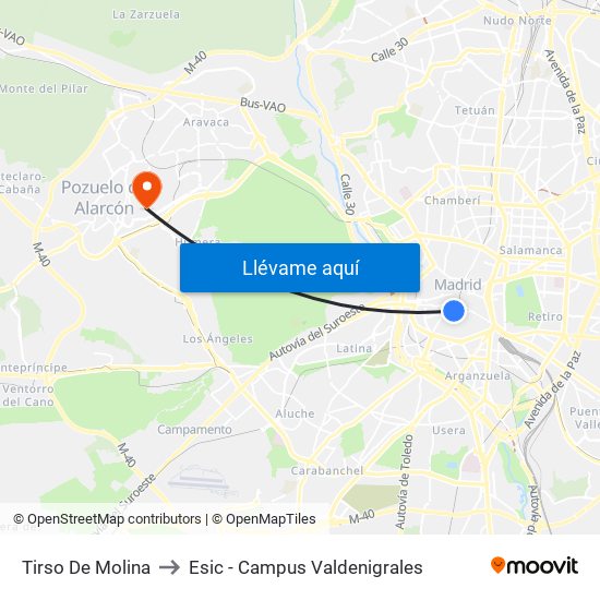 Tirso De Molina to Esic - Campus Valdenigrales map