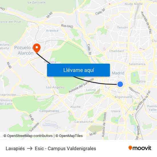 Lavapiés to Esic - Campus Valdenigrales map