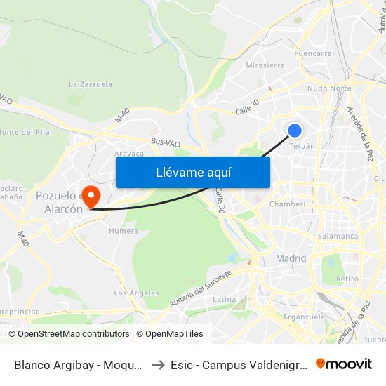Blanco Argibay - Moquetas to Esic - Campus Valdenigrales map