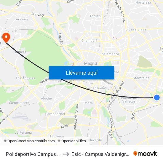 Polideportivo Campus Sur to Esic - Campus Valdenigrales map