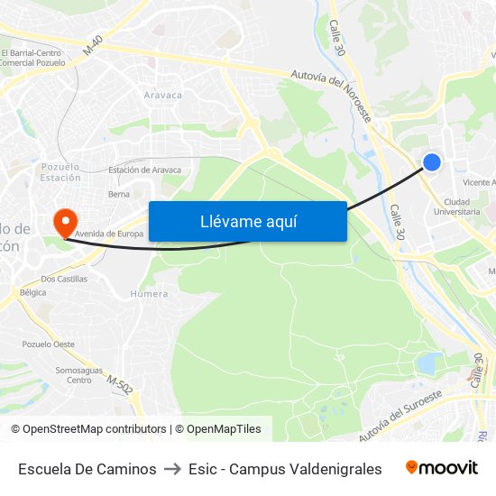 Escuela De Caminos to Esic - Campus Valdenigrales map