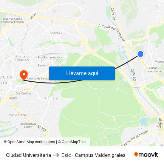 Ciudad Universitaria to Esic - Campus Valdenigrales map