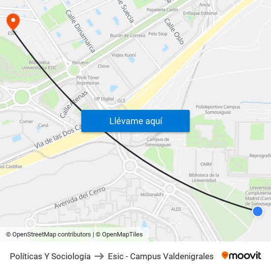 Políticas Y Sociología to Esic - Campus Valdenigrales map