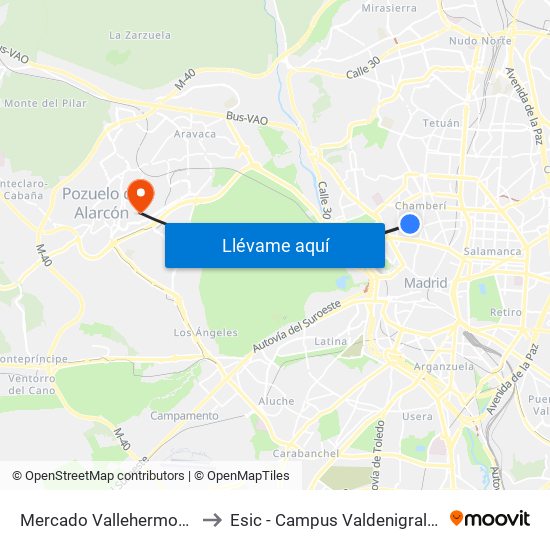 Mercado Vallehermoso to Esic - Campus Valdenigrales map