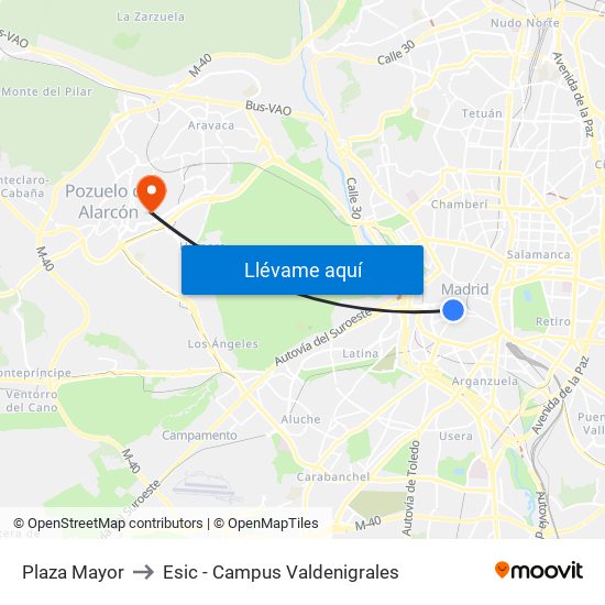 Plaza Mayor to Esic - Campus Valdenigrales map