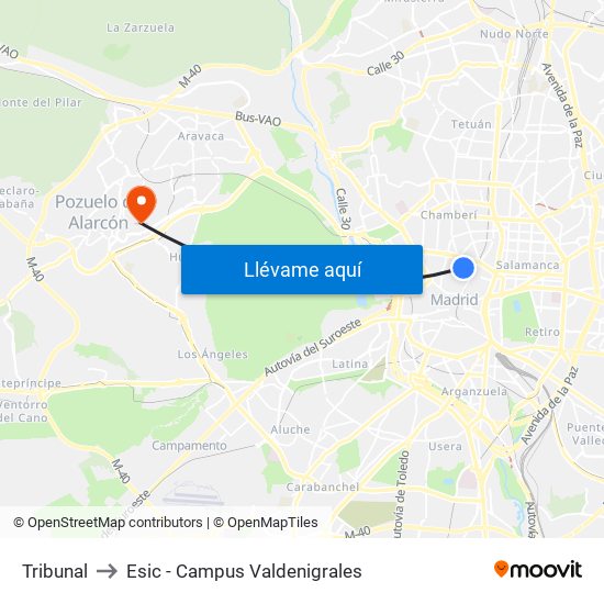 Tribunal to Esic - Campus Valdenigrales map