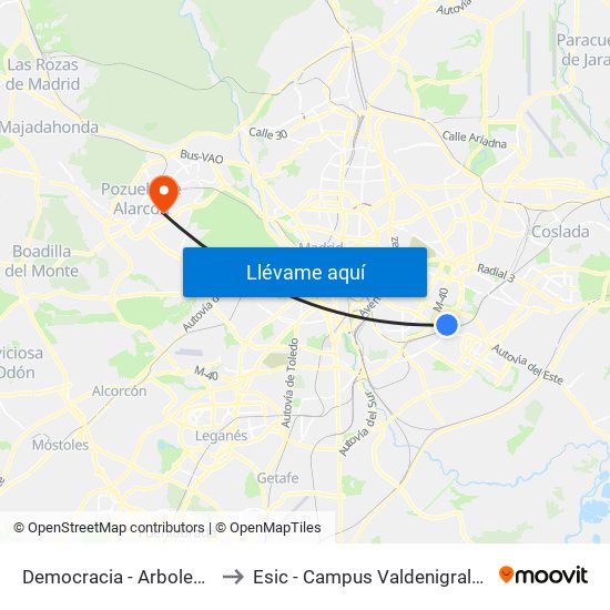 Democracia - Arboleda to Esic - Campus Valdenigrales map