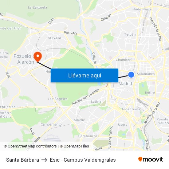 Santa Bárbara to Esic - Campus Valdenigrales map