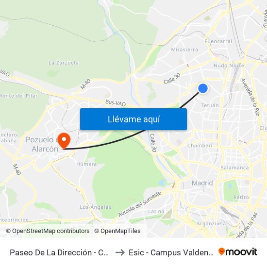 Paseo De La Dirección - Cantueso to Esic - Campus Valdenigrales map