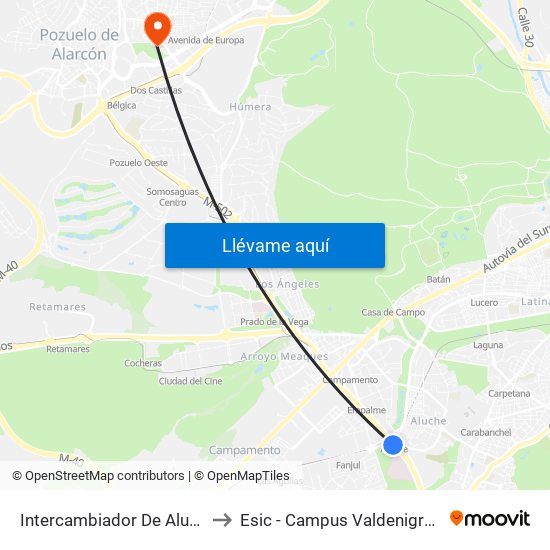 Intercambiador De Aluche to Esic - Campus Valdenigrales map