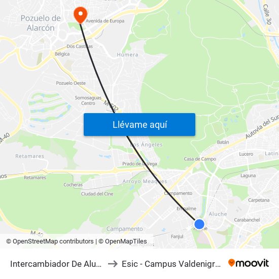 Intercambiador De Aluche to Esic - Campus Valdenigrales map