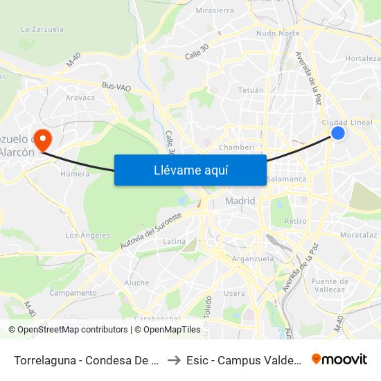 Torrelaguna - Condesa De Venadito to Esic - Campus Valdenigrales map