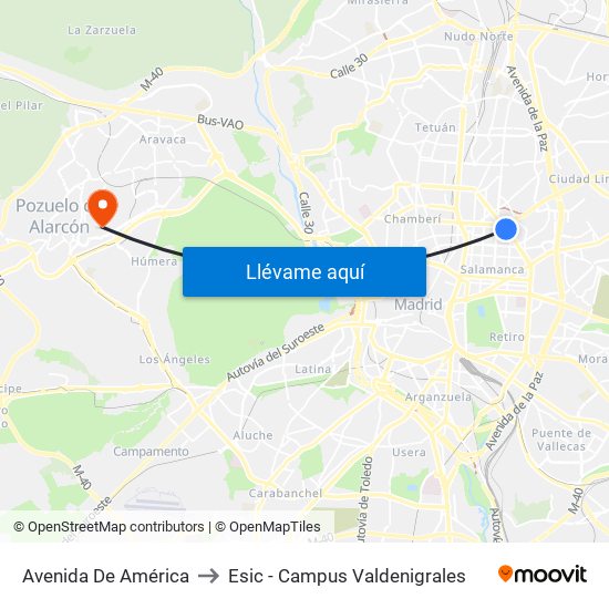 Avenida De América to Esic - Campus Valdenigrales map